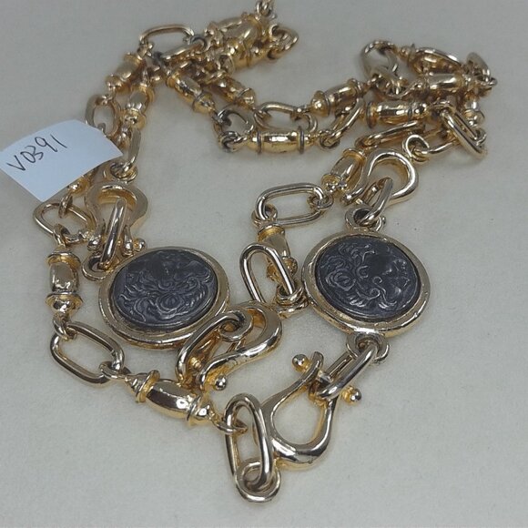 Vintage Gold-Tone Long Chain Necklace w/ Double-Sided Coin Medallions – 35" - Picture 2 of 4